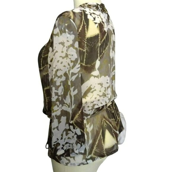 Chico's Lg Polyester Floral Sheer Pullover Blouse with 3/4 Sleeves and Beading - Picture 3 of 9